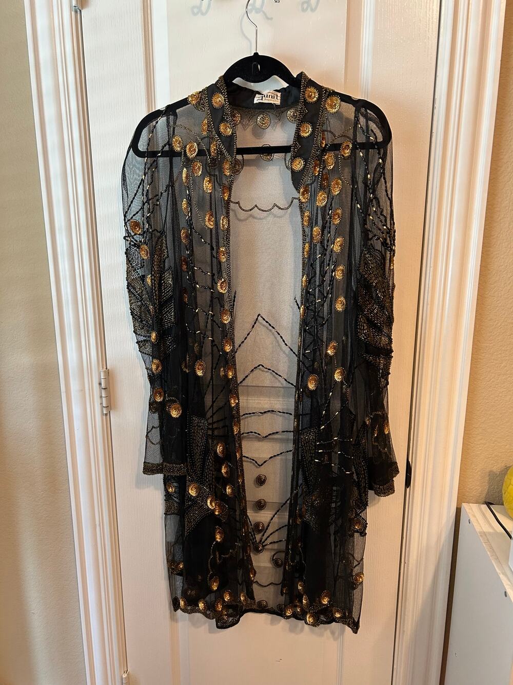 Gunit Fashions heavy sequin & beaded mesh duster kimono M